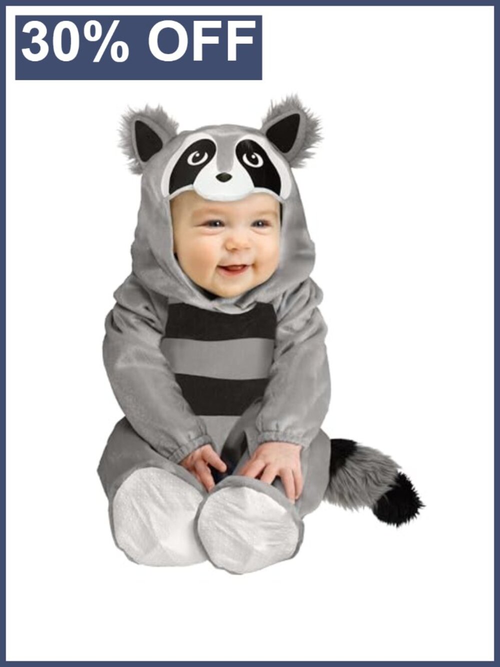 Toddler Raccoon Costume Footed Jumpsuit with Tail Hood